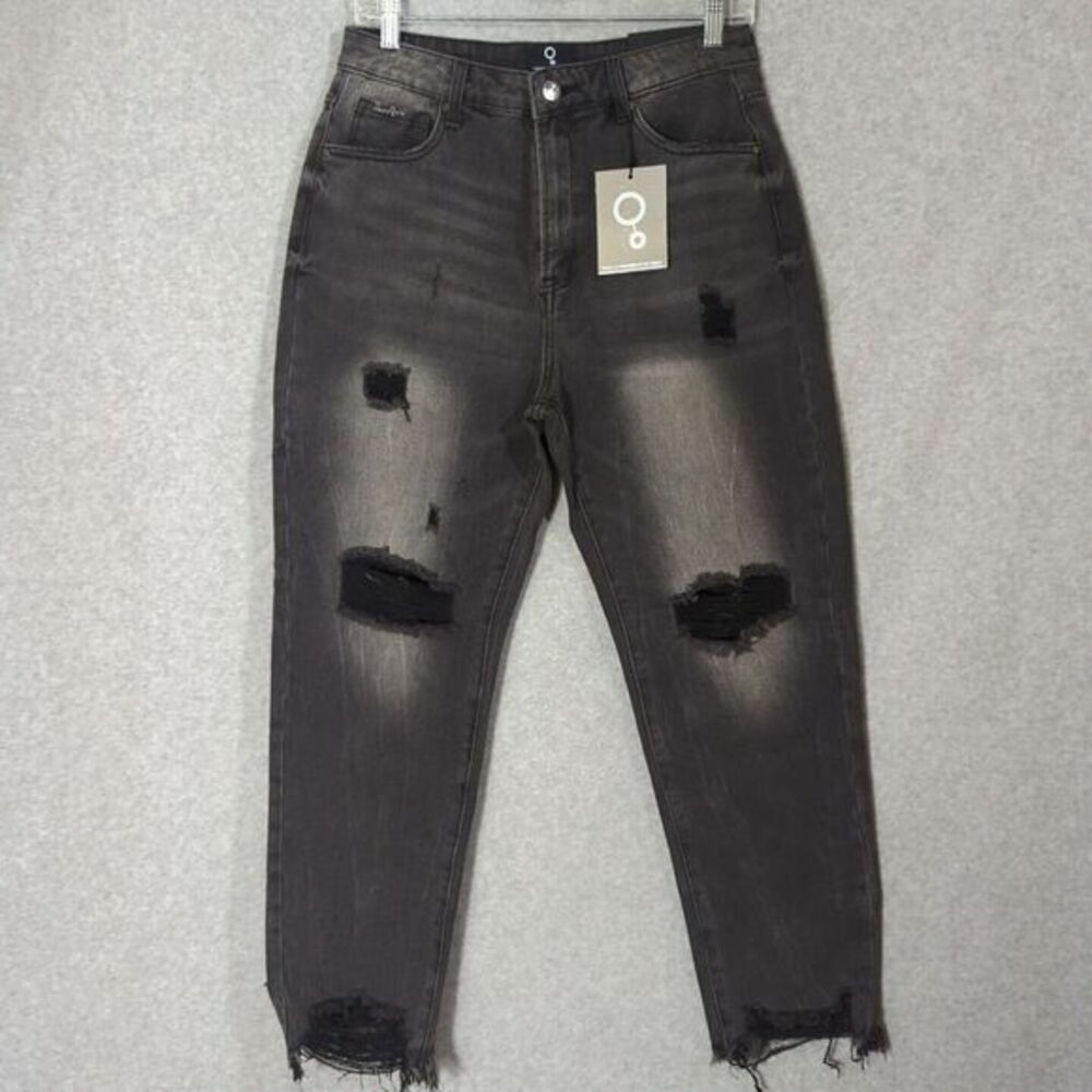 Insane Gene Womens‎ Crossover Barrel Jeans 7 High Waisted Distressed Denim Black